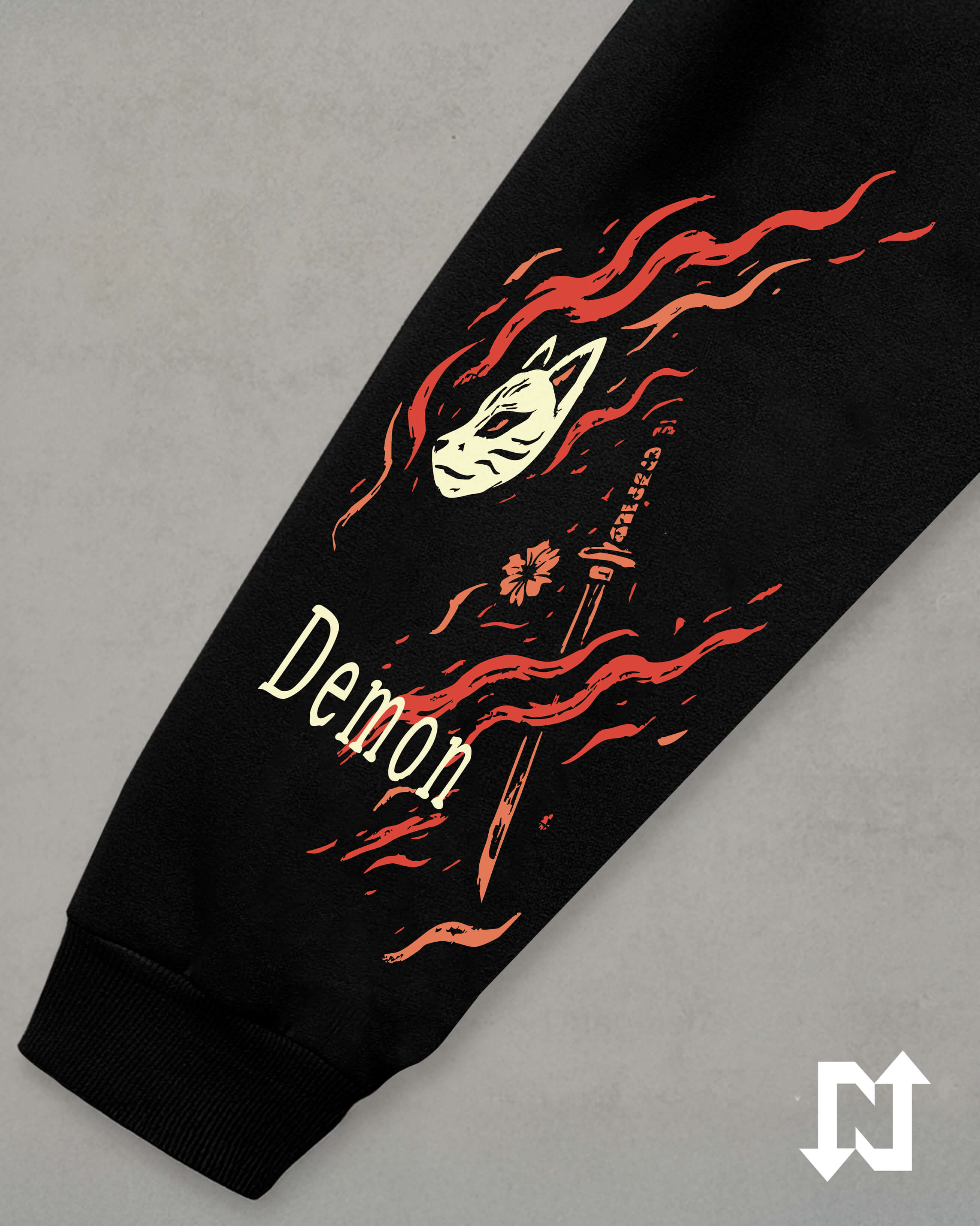 Hoodie oversize negro de Tanjiro Kamado (Kimetsu no Yaiba) — detalle del arte — NEXO Street